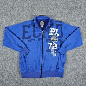 Y2K Ecko " The‎ Royal Rhino" Graphic Zip Up Mock Sweater Blue Men's Size XL Flaw